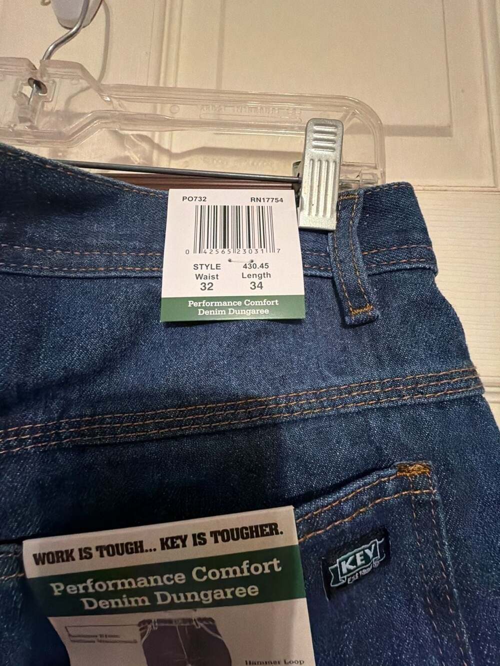Key Performance Comfort Denim Dungaree Relaxed Fit Work Pants
